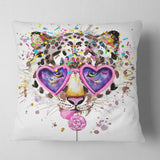 Funny Leopard with Heart Glasses - Animal Throw Pillow