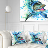 Large Blue Dolphin Watercolor - Contemporary Animal Throw Pillow