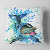 Large Blue Dolphin Watercolor - Contemporary Animal Throw Pillow