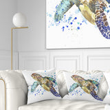Blue Sea Turtle Illustration - Animal Throw Pillow