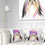 Stylish Puppy with Purple Hat - Animal Throw Pillow