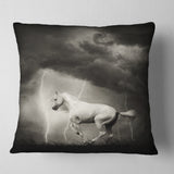 White Horse under Thunder Sky - Animal Throw Pillow