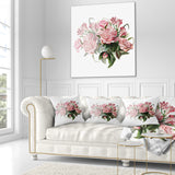 Pink Rose Bouquet Watercolor - Floral Throw Pillow