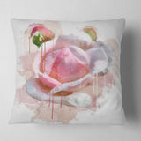 Pink Rose Flower with Paint Splashes - Floral Throw Pillow