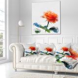 Orange Rose Flower with Splashes - Floral Throw Pillow