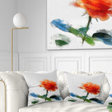 Orange Rose Flower with Splashes - Floral Throw Pillow