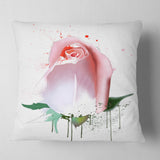 Pink Rose with Paint Splashes - Floral Throw Pillow