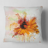 Sunflower Drawing with Paint Splashes - Floral Throw Pillow