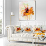 Sunflower Drawing with Paint Splashes - Floral Throw Pillow