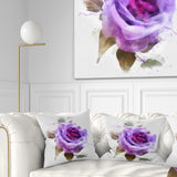 Watercolor Purple Rose with Leaves - Floral Throw Pillow