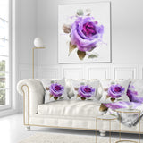 Watercolor Purple Rose with Leaves - Floral Throw Pillow