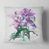 Purple Lilies Illustration Drawing - Floral Throw Pillow