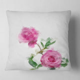 Rose Stem with Pair of Roses - Floral Throw Pillow