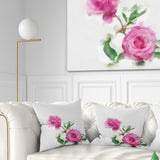 Rose Stem with Pair of Roses - Floral Throw Pillow