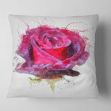 Watercolor Dark Red Rose Sketch - Floral Throw Pillow