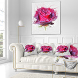 Watercolor Dark Red Rose Sketch - Floral Throw Pillow