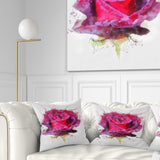 Watercolor Dark Red Rose Sketch - Floral Throw Pillow