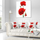 Red Poppies on White Background - Floral Throw Pillow
