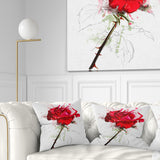 Rose Sketch with Stem on White - Flower Throw Pillow