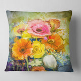 White Gerbera Red Rose and Tulips - Floral Throw Pillow