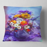 Watercolor Flowers in Purple Vase - Floral Throw Pillow