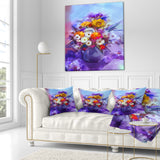 Watercolor Flowers in Purple Vase - Floral Throw Pillow