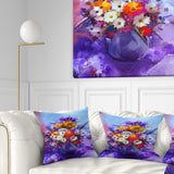 Watercolor Flowers in Purple Vase - Floral Throw Pillow