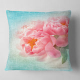 Peony Flowers Merged to Blue - Floral Throw Pillow