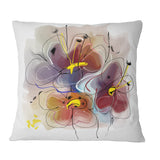 Brown Blue Flower Illustration Art - Floral Throw Pillow