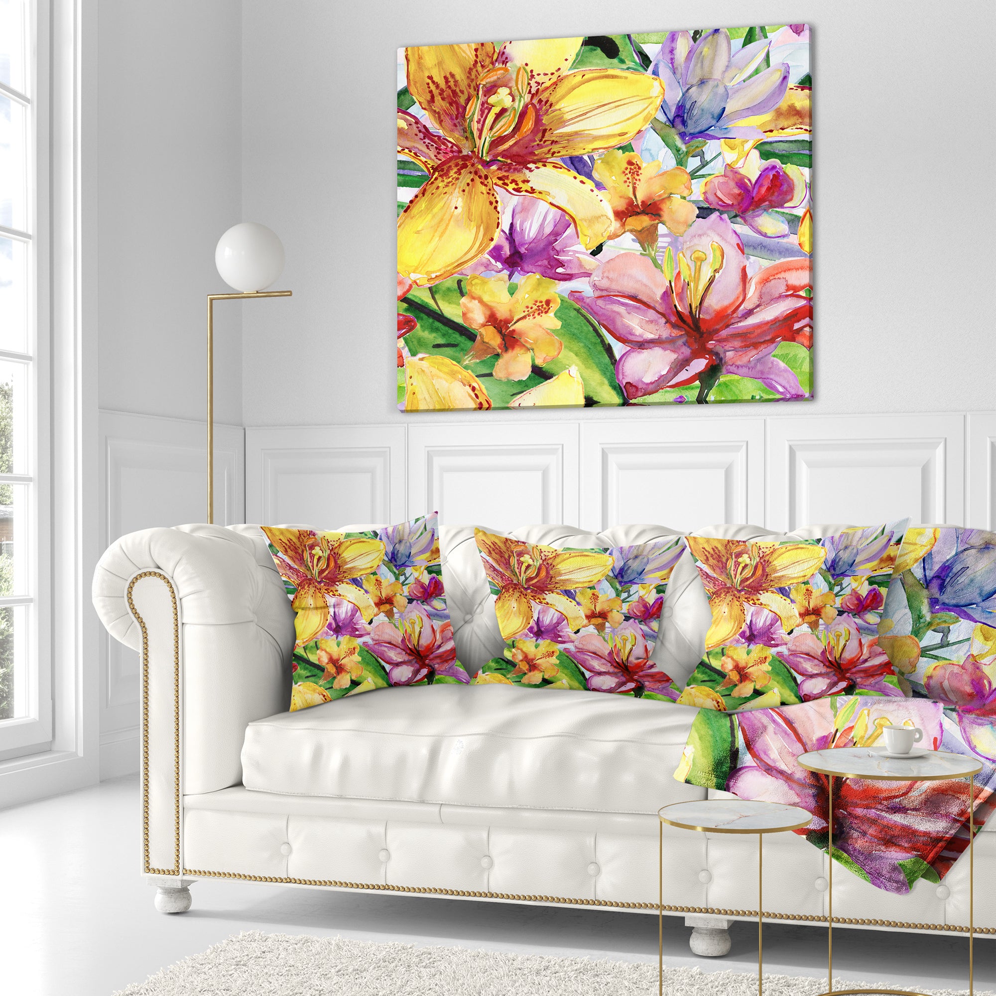 Lily Flowers Illustration Art - Floral Throw Pillow