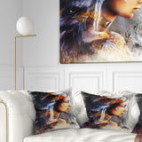 Woman with White Horse Eagles - Indian Throw Pillow