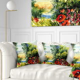 Watercolor Landscape with Flowers - Landscape Printed Throw Pillow