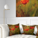 Watercolor Poppy Flowers - Floral Throw Pillow