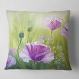 Purple Poppies in Morning - Floral Throw Pillow