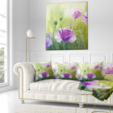 Purple Poppies in Morning - Floral Throw Pillow