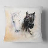 Black and White Horse Heads - Animal Throw Pillow