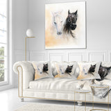 Black and White Horse Heads - Animal Throw Pillow