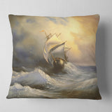 Vessel in Stormy Sea - Seascape Throw Pillow