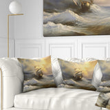 Vessel in Stormy Sea - Seascape Throw Pillow