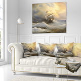 Vessel in Stormy Sea - Seascape Throw Pillow