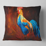 Blue and Orange Rooster - Animal Throw Pillow