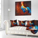 Blue and Orange Rooster - Animal Throw Pillow