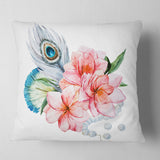 Flowers and Peacock Feather - Floral Throw Pillow