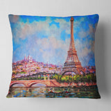 Colorful Eiffel and Sacre Coeur - Photography Throw Pillow