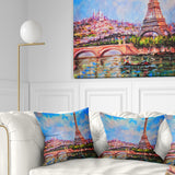 Colorful Eiffel and Sacre Coeur - Photography Throw Pillow