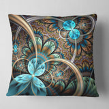 Light Blue Fractal Flower - Floral Throw Pillow