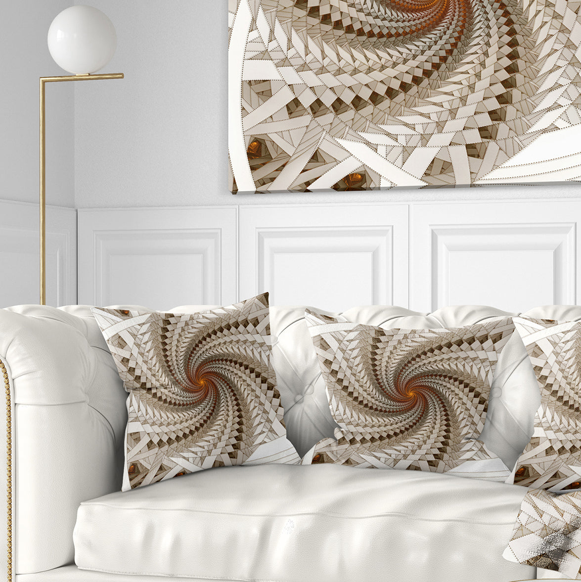 White Fractal Spiral Pattern - Abstract Throw Pillow