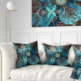 Fractal Blue Flowers - Floral Throw Pillow