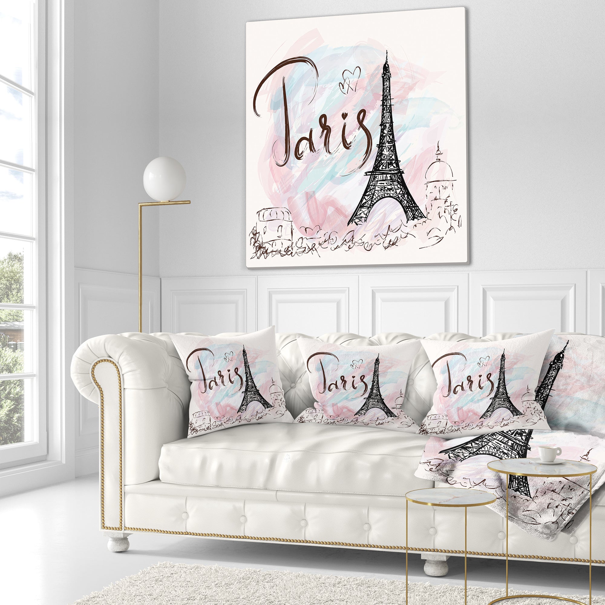 Illustration with Paris Eiffel Tower - Abstract Cityscape Throw Pillow
