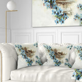 Blue Flowers Illustration - Floral Throw Pillow